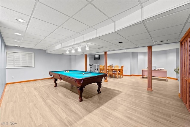 275 Camden Ln, Aurora, OH 44202 - game room featuring baseboards, billiards, a drop ceiling, and wood finished floors