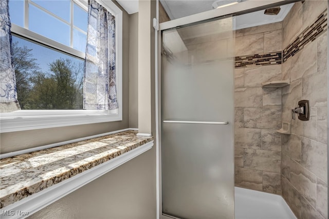 bathroom with a shower stall
