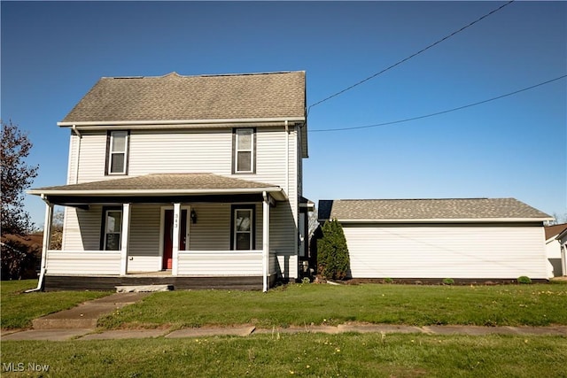 view of front of home featuring a porch and a front yard