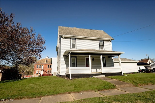 view of front of house featuring a porch and a front lawn
