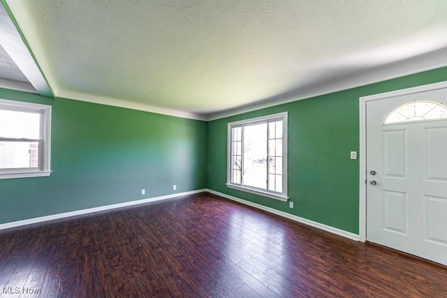 foyer entrance featuring baseboards, plenty of natural light, and wood finished floors