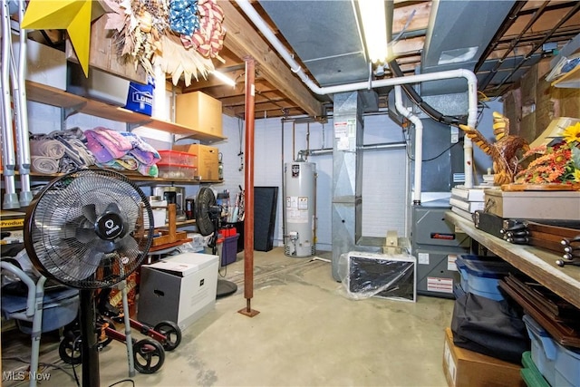 unfinished basement with gas water heater
