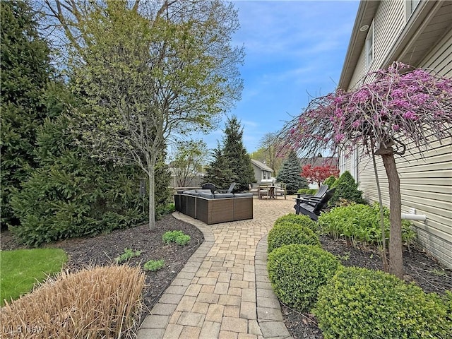 view of yard with outdoor lounge area and a patio area