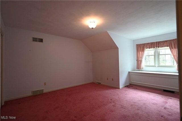 additional living space with carpet floors, baseboards, and visible vents