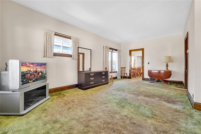 interior space featuring baseboards and carpet
