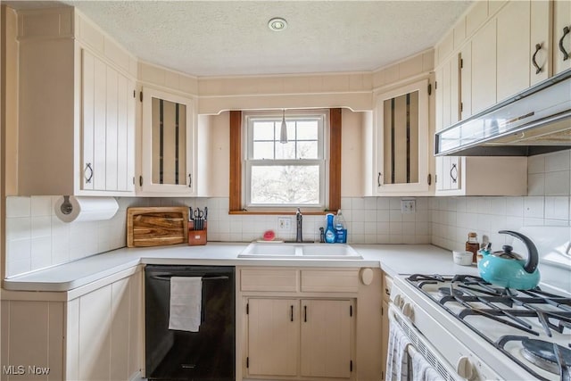 kitchen with a sink, light countertops, gas range gas stove, and dishwasher