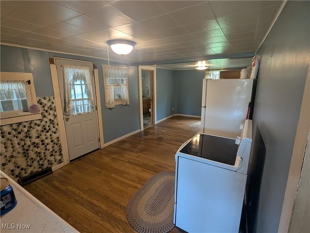 entrance foyer featuring a healthy amount of sunlight, washer / clothes dryer, and wood finished floors