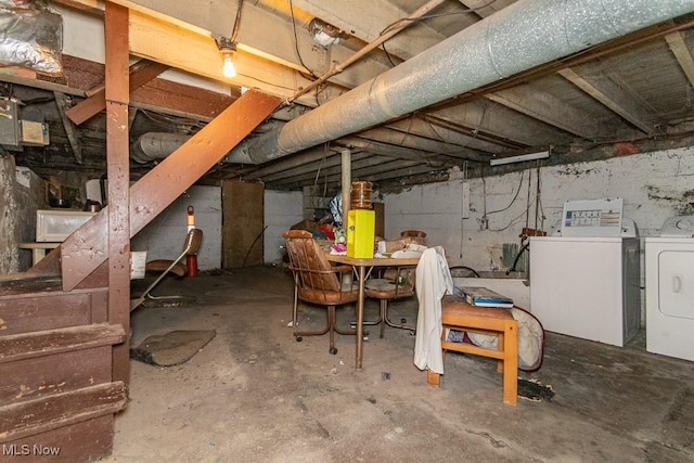 unfinished below grade area with washer and dryer