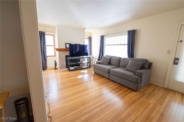 living room featuring baseboards and light wood-style flooring