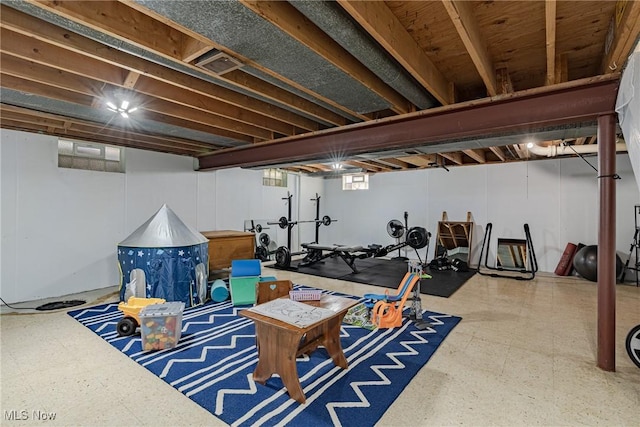 below grade area featuring tile patterned floors