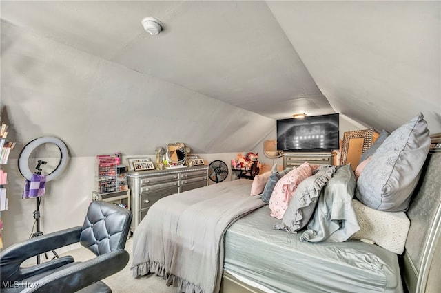 bedroom featuring lofted ceiling
