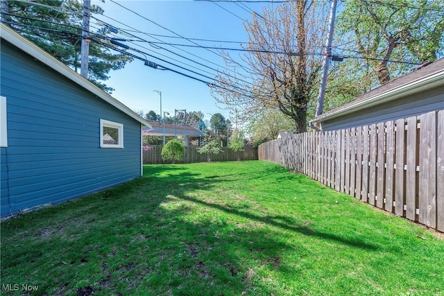 view of yard featuring a fenced backyard