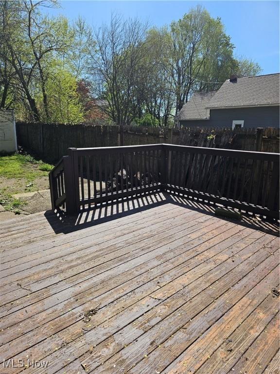wooden deck with a fenced backyard