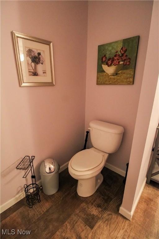 bathroom with baseboards, toilet, and wood finished floors