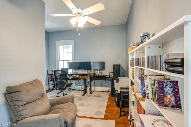 office space featuring ceiling fan