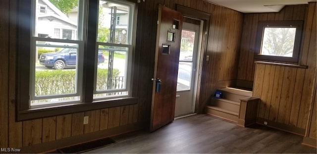 1267 E Pershing St, Salem, OH 44460 - doorway to outside featuring wood walls and wood finished floors