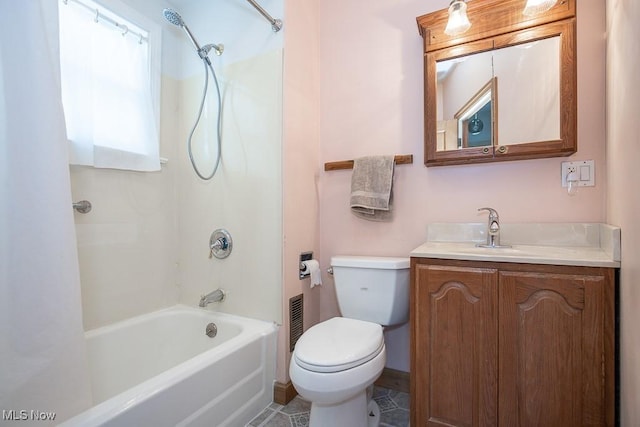 full bathroom featuring toilet, shower / washtub combination, and vanity