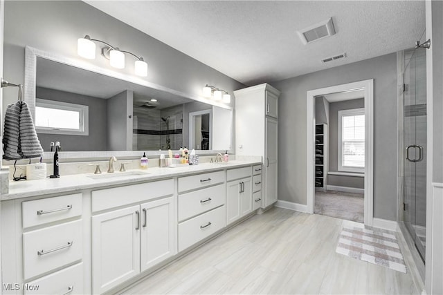 2716 Rocky Ridge Dr, Westlake, OH 44145 - full bath featuring double vanity, visible vents, a stall shower, and a sink