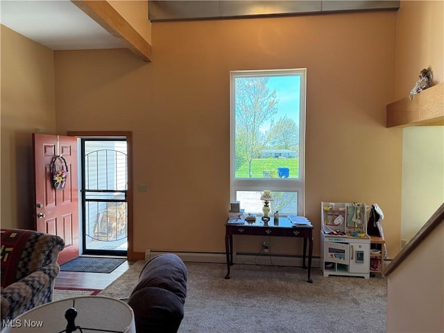 living area with carpet