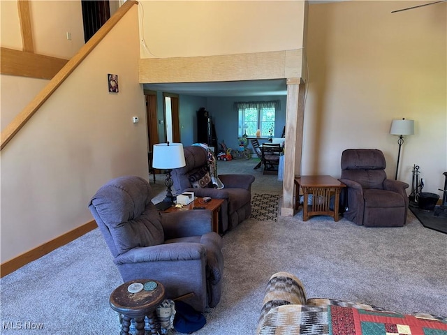 living area featuring carpet floors