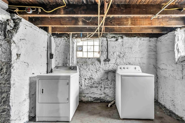 below grade area featuring independent washer and dryer