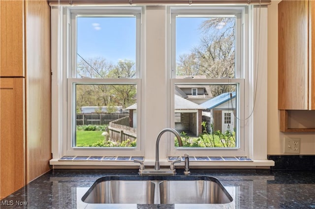 162 S Cedar St, Oberlin, OH 44074 - kitchen with a sink and dark stone counters