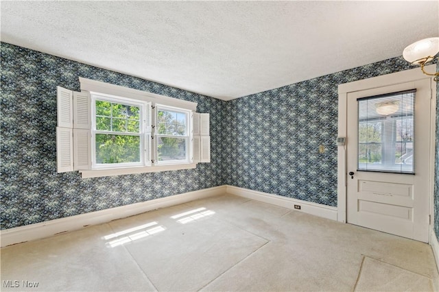 162 S Cedar St, Oberlin, OH 44074 - carpeted empty room with wallpapered walls, baseboards, and a textured ceiling