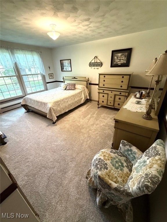 422 Glenwoods Ct, Boardman, OH 44512 - bedroom featuring light colored carpet, a baseboard radiator, and a textured ceiling