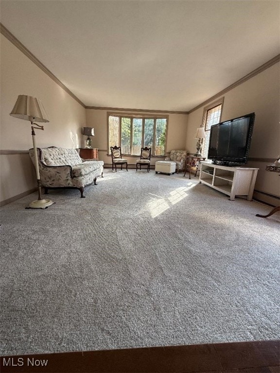422 Glenwoods Ct, Boardman, OH 44512 - carpeted living room with crown molding, healthy amount of natural light, and baseboards