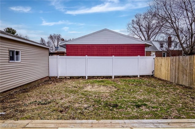 view of yard featuring a fenced backyard