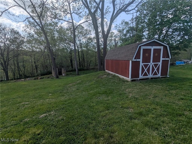view of yard with a storage unit and an outbuilding