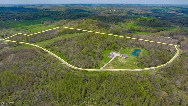 drone / aerial view with a rural view and a wooded view