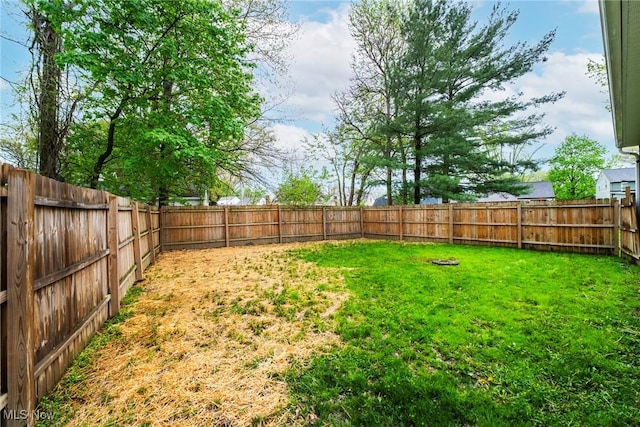 view of yard featuring a fenced backyard
