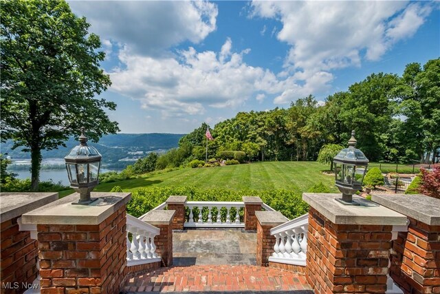 view of patio featuring a mountain view