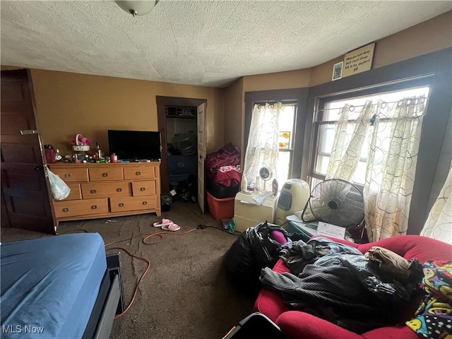bedroom featuring carpet floors and a textured ceiling