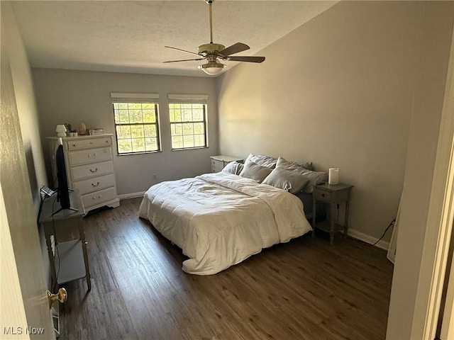 1173 Red Tail Hawk Ct Unit 4, Youngstown, OH 44512 - bedroom featuring baseboards, a textured ceiling, dark wood-style flooring, and ceiling fan