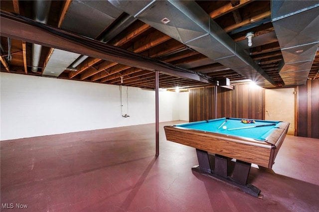 recreation room featuring finished concrete floors and pool table