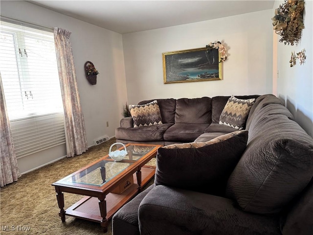 carpeted living room with visible vents