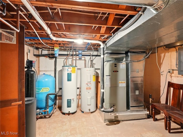 utility room featuring electric panel and electric water heater