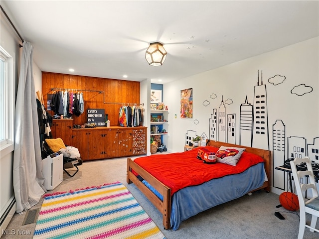 16165 Thompson Rd, Thompson, OH 44086 - bedroom featuring carpet, a baseboard radiator, and recessed lighting