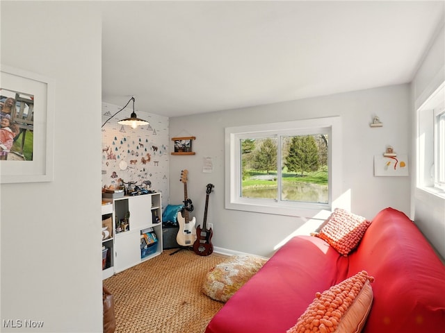 playroom with baseboards and carpet