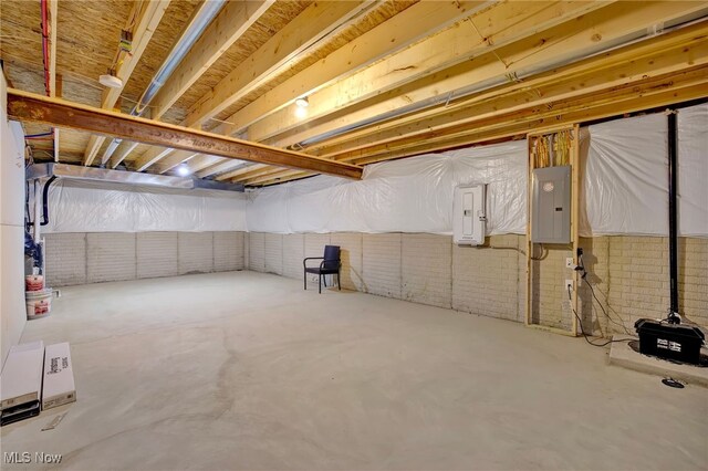 unfinished basement featuring electric panel