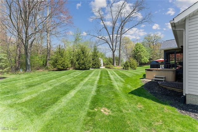view of yard with a hot tub