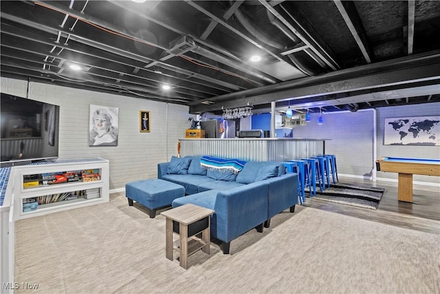 living room featuring billiards