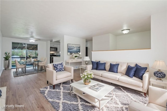 6414 Glenallen Ave, Solon, OH 44139 - living area with wood finished floors and ceiling fan