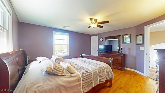 431 Somerset Dr, Chagrin Falls, OH 44022 - bedroom featuring light wood-style floors, baseboards, ceiling fan, and visible vents