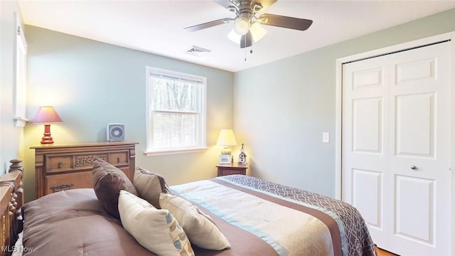 431 Somerset Dr, Chagrin Falls, OH 44022 - bedroom featuring ceiling fan, visible vents, and a closet