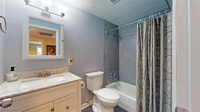 431 Somerset Dr, Chagrin Falls, OH 44022 - full bath with vanity, toilet, a textured ceiling, shower / tub combo, and visible vents