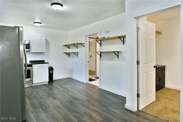 1553 Parkman Rd NW, Warren, OH 44485 - kitchen featuring open shelves, baseboards, dark wood-style floors, white cabinetry, and stainless steel appliances