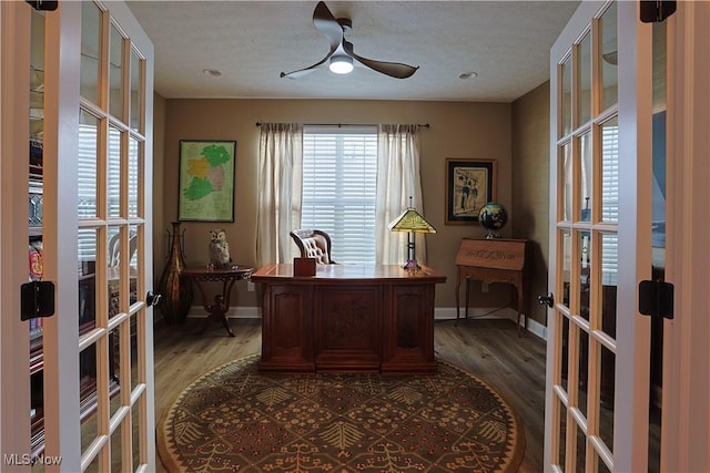 601 Cedar Crest Dr, Elyria, OH 44035 - office space featuring french doors, wood finished floors, and a ceiling fan